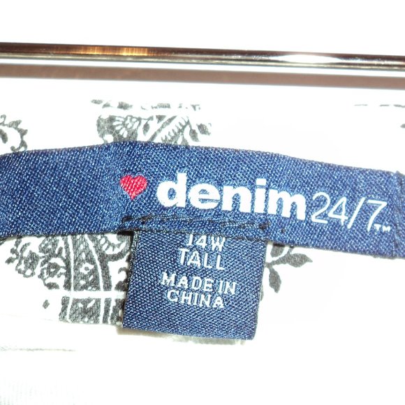 Love Denim 24/7 Women's Size 14W Tall Paisley Jeans Pant White Black - Picture 8 of 10
